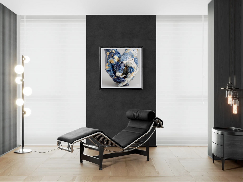 Azure Embrace — Kintsugi Porcelain Hands Canvas Art