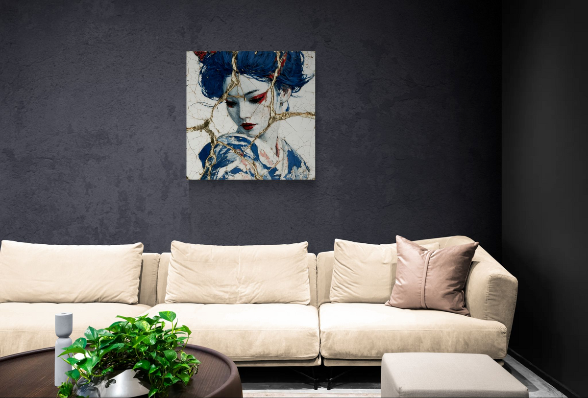 Golden Fracture of Serenity — Kintsugi Geisha Canvas Art
