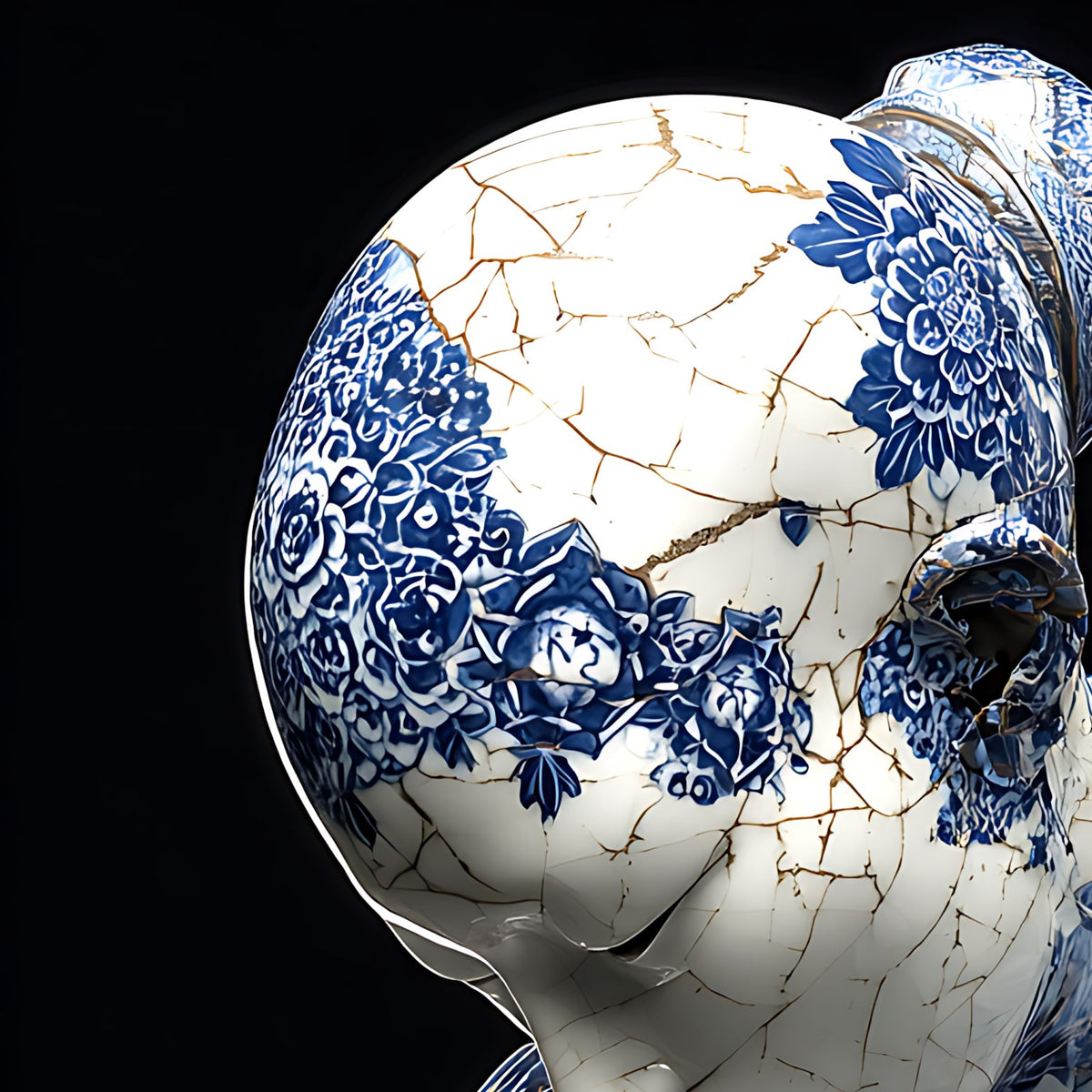 The Fallen Guardian of Blue Porcelain — Porcelain Canvas Art — PorcelainMuse
