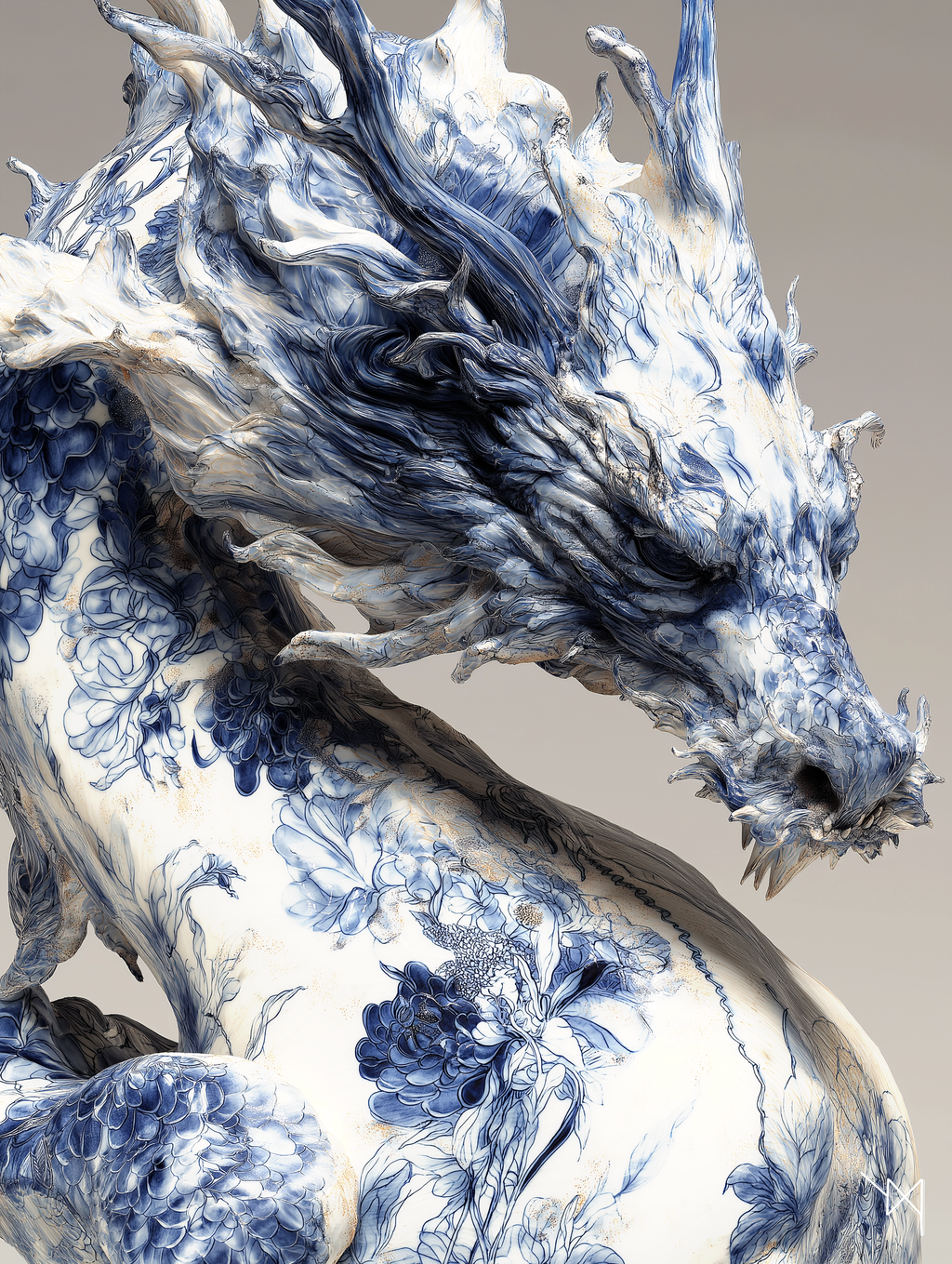 Dragon of Porcelain Breath — Porcelain Canvas Art — PorcelainMuse