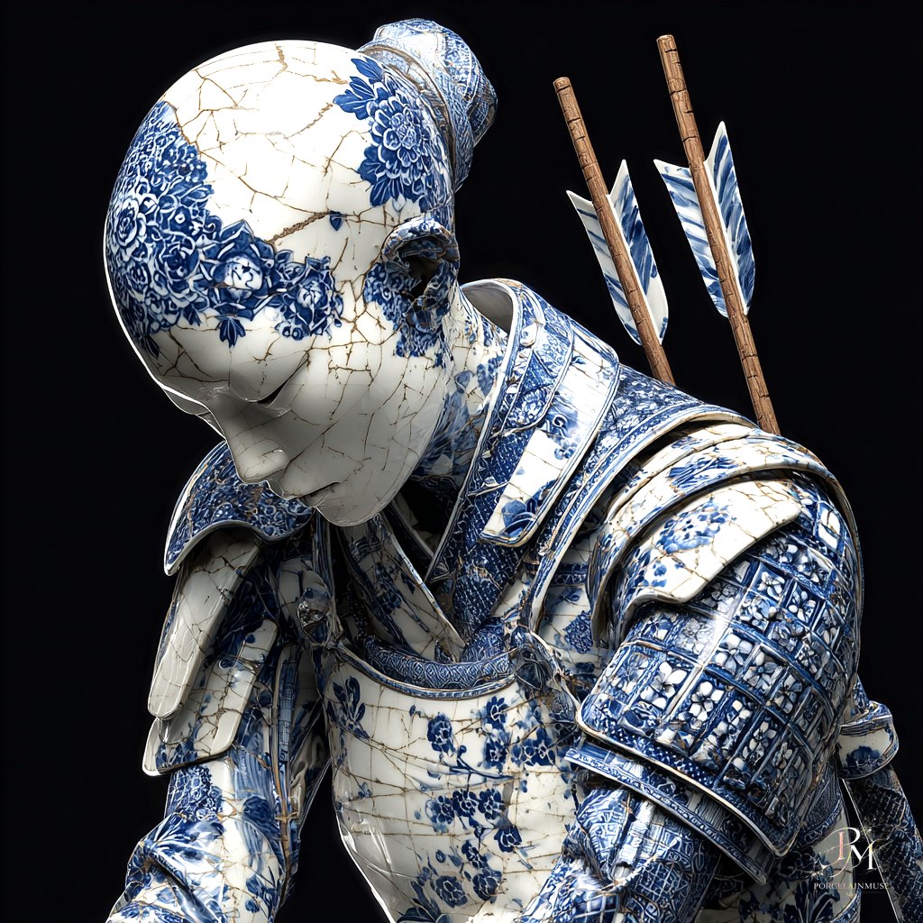 The Fallen Guardian of Blue Porcelain — Porcelain Canvas Art — PorcelainMuse