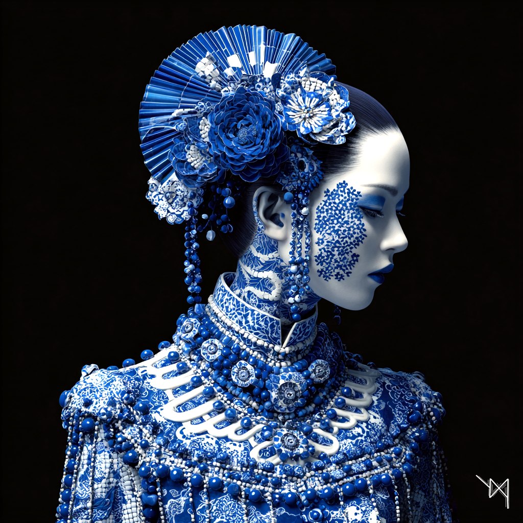 Souveraine de Porcelaine du Silence Bleu — Toile en Porcelaine — PorcelainMuse