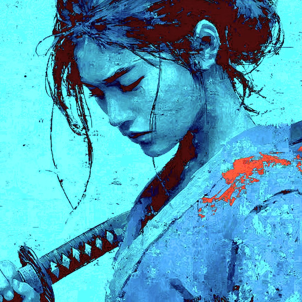 Cerulean Blade of Inner Stillness — Porcelain Canvas Art — PorcelainMuse